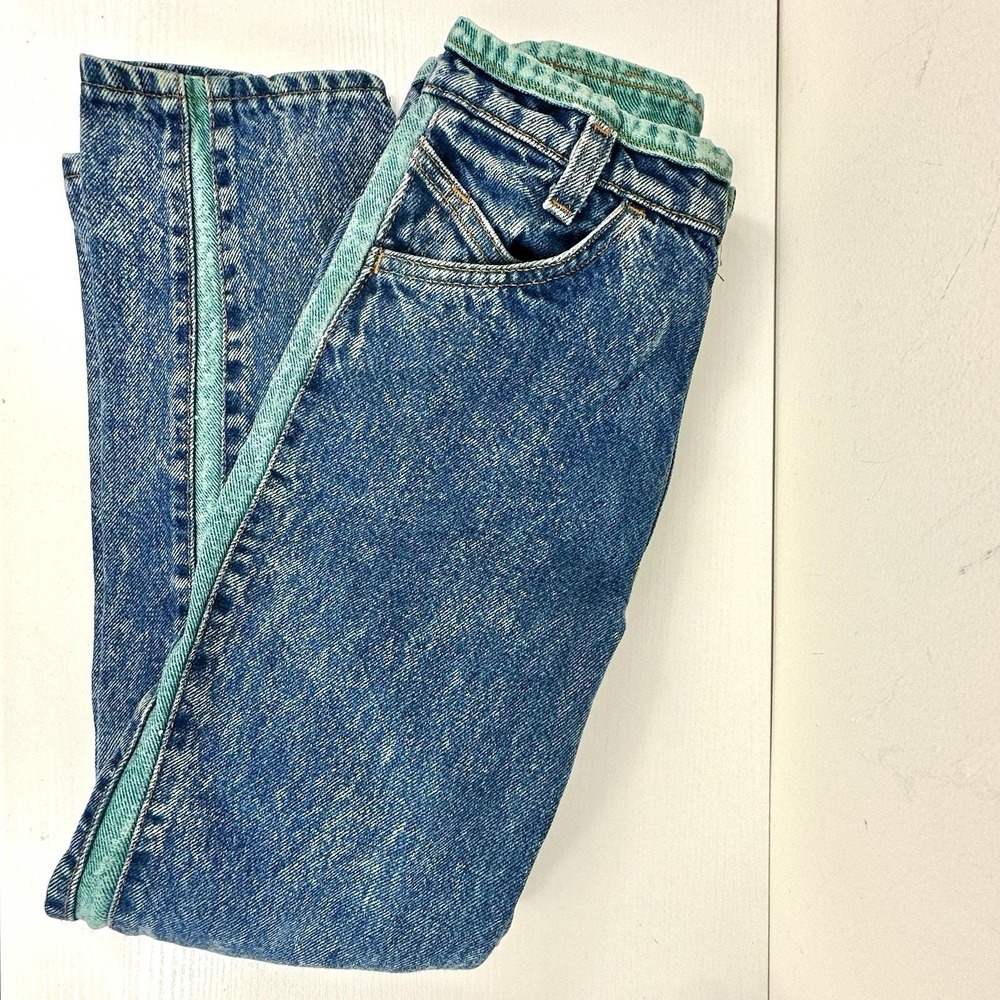 Vintage Levi's 512 White Tab Slim Youth Jeans Size‎ 12 Made in USA Teal Stripe
